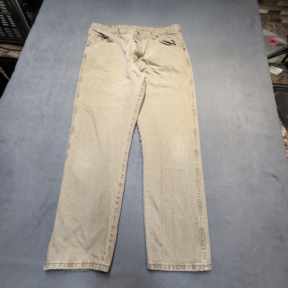 Wrangler‎ Jeans Mens 36x30 Brown Denim Straight Leg Distressed